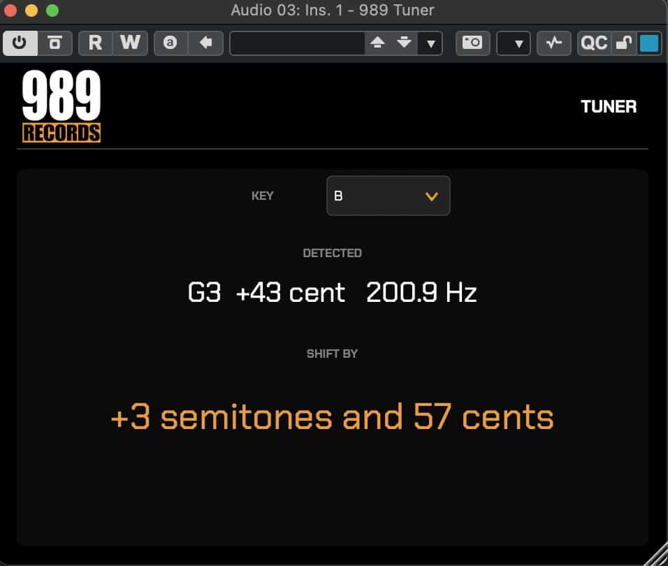 989 Tuner plugin - interfaccia GUI del tuner per DJ e producer